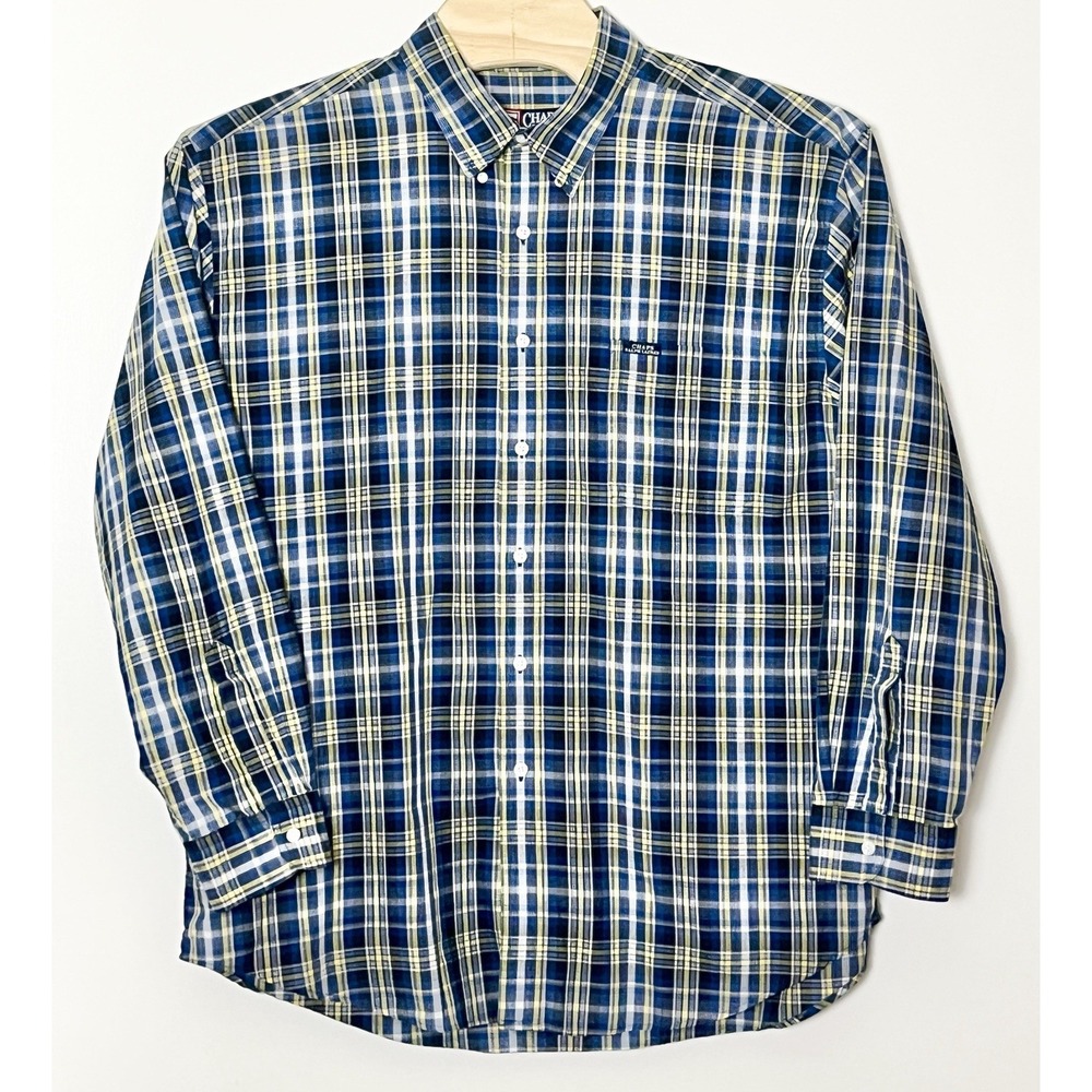 Vintage Chaps Ralph Lauren Button Down Shirt‎ Men's XXL Blue 90s Preppy Plaid
